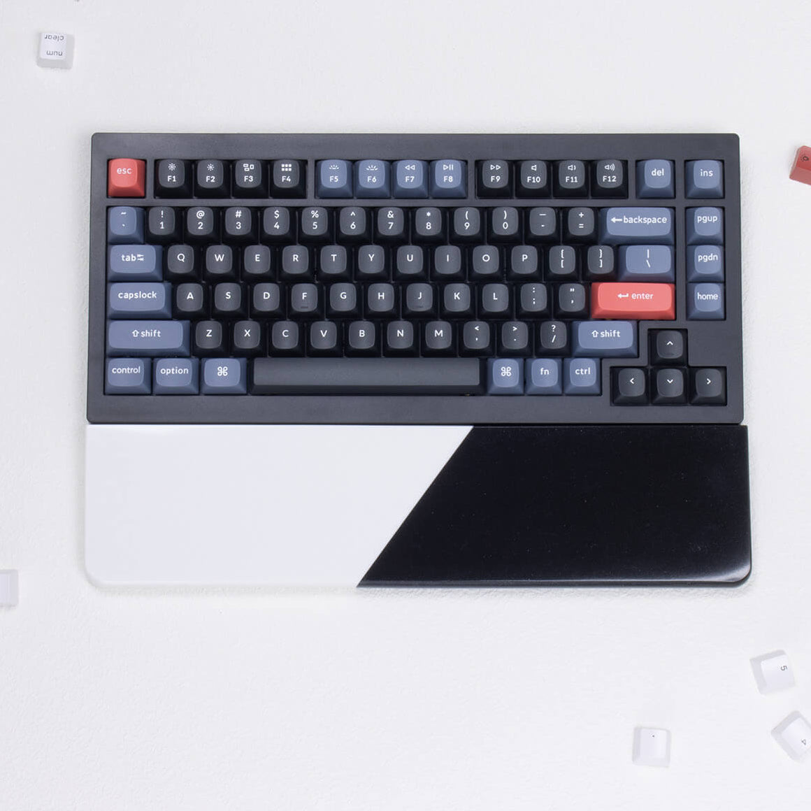 yeswristrest Pure Dual-Tone quartz stone keyboard wrist rest top view paired with compact mechanical keyboard