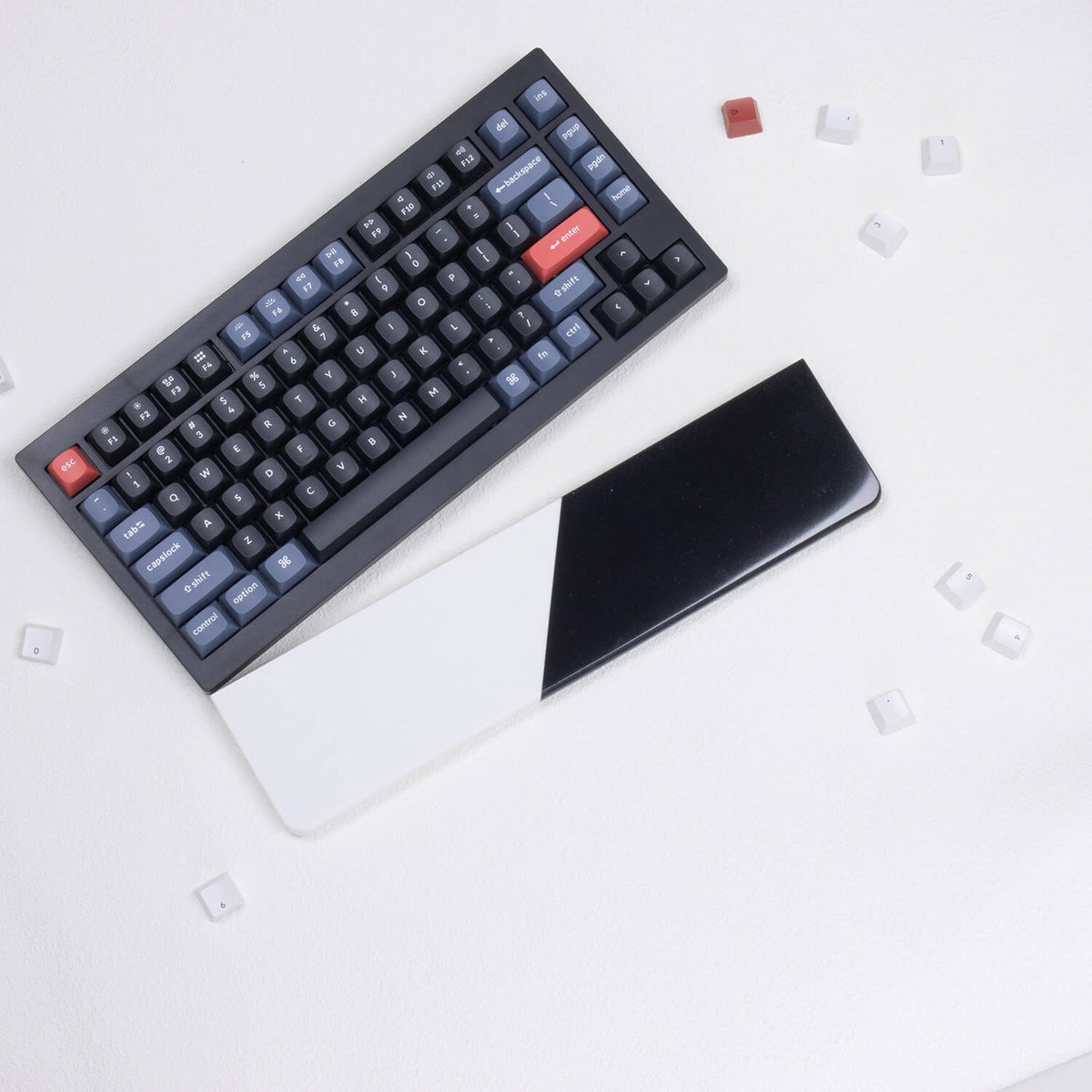 Minimalist black and white Pure Dual-Tone quartz palm rest ergonomic desk setup with mechanical keyboard by yeswristrest