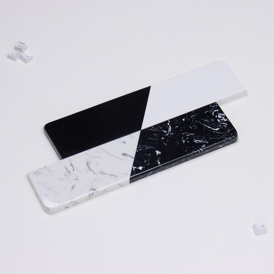 Pure Dual-Tone and Textured Dual-Tone quartz stone keyboard wrist rests stacked together showing contrast finish