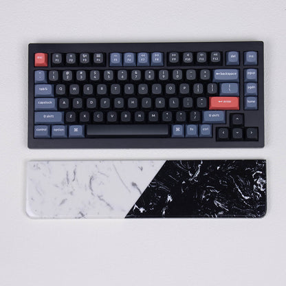 Top-down overhead view of Textured Dual-Tone quartz wrist rest featuring crystalline fracture patterns paired with keyboard